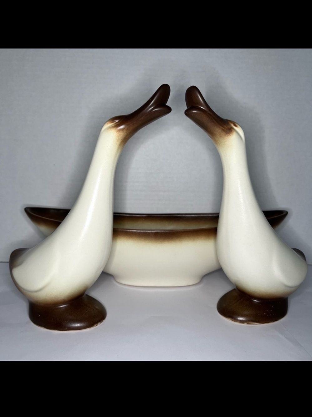 Vintage Stanford Sebring Ohio Goose Console Set – 1950s MCM Pottery – 3 Piece